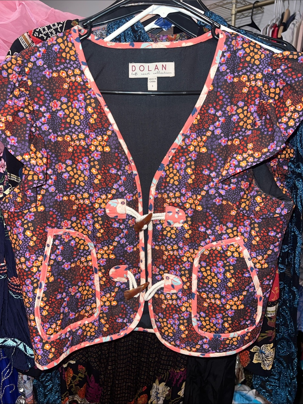 Dolan cropped Floral Toggle Vest in Purple & Pink